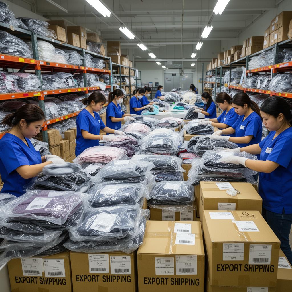 Sewing operator assembling garments with inline checks